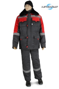 Костюм "НОВА" утепленный куртка, п/комб, серый/красный(М)