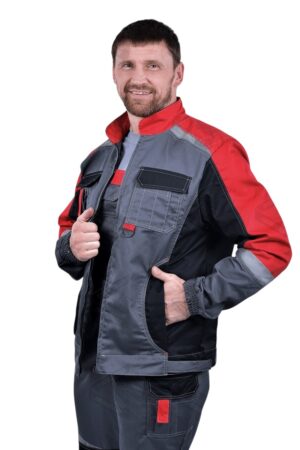 Костюм "Фаворит Мега" муж. лет (кур+пк), цв. сер+черн+красн, тк. хлопкополиэфирная, арт. ЗМим-1  (М)